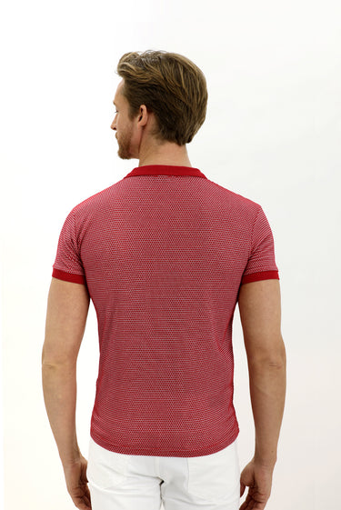 Açık Kırmızı Polo Yaka Slim Fit Dar Kesim Desenli Tişört