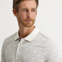 Beyaz Polo Yaka Slim Fit Dar Kesim Desenli Pamuk Tişört