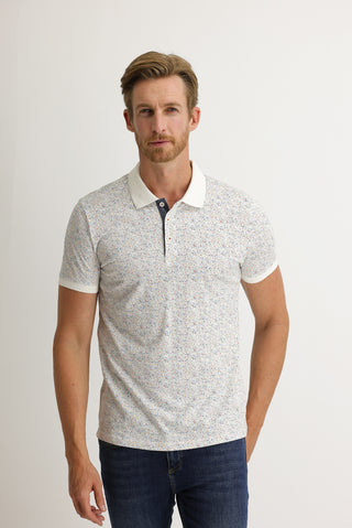  Beyaz Polo Yaka Slim Fit Dar Kesim Desenli Pamuk Tişört