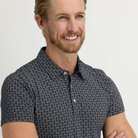 Orta Lacivert Polo Yaka Super Slim Fit Ekstra Dar Kesim Fit Baskılı Pamuk Tişört