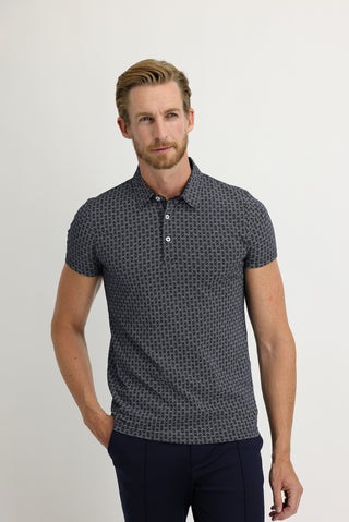  Orta Lacivert Polo Yaka Super Slim Fit Ekstra Dar Kesim Fit Baskılı Pamuk Tişört