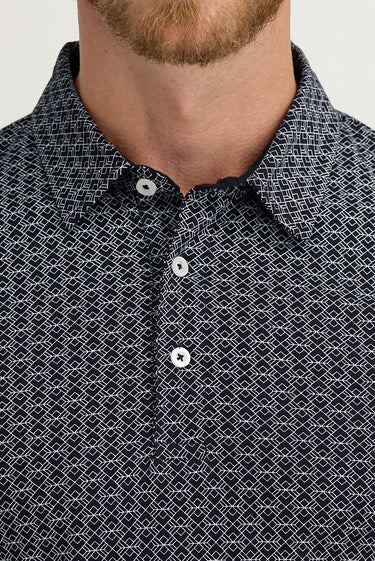 Orta Lacivert Polo Yaka Super Slim Fit Ekstra Dar Kesim Fit Baskılı Pamuk Tişört