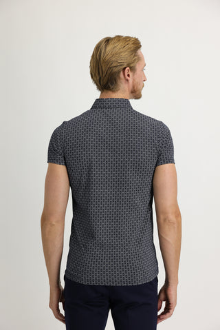  Orta Lacivert Polo Yaka Super Slim Fit Ekstra Dar Kesim Fit Baskılı Pamuk Tişört