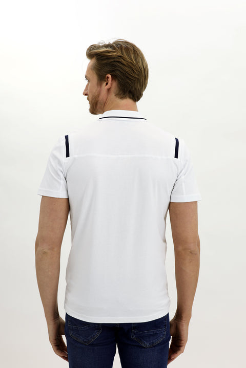 Beyaz Polo Yaka Slim Fit Dar Kesim Desenli Pamuk Tişört