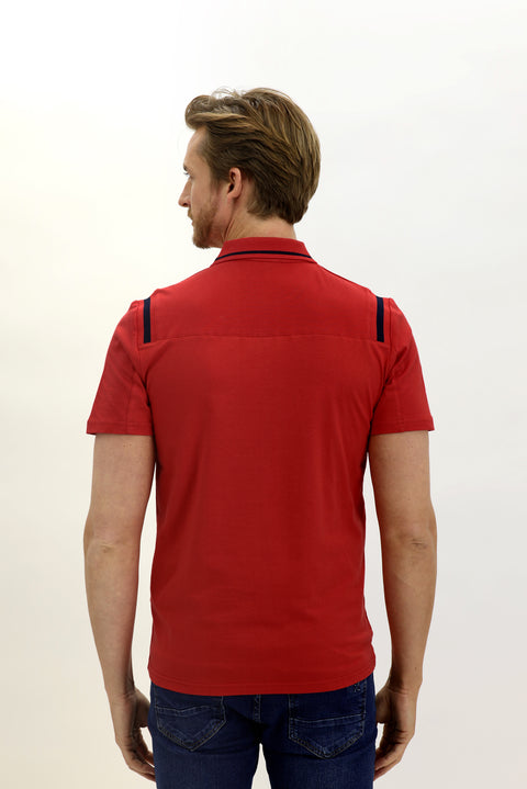 Açık Kırmızı Polo Yaka Slim Fit Dar Kesim Desenli Pamuk Tişört