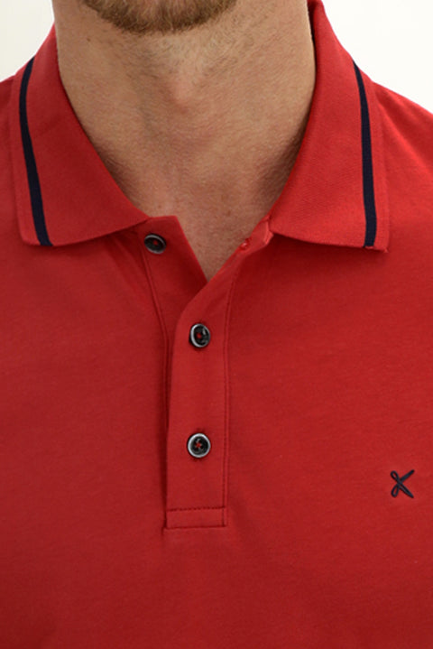 Açık Kırmızı Polo Yaka Slim Fit Dar Kesim Desenli Pamuk Tişört