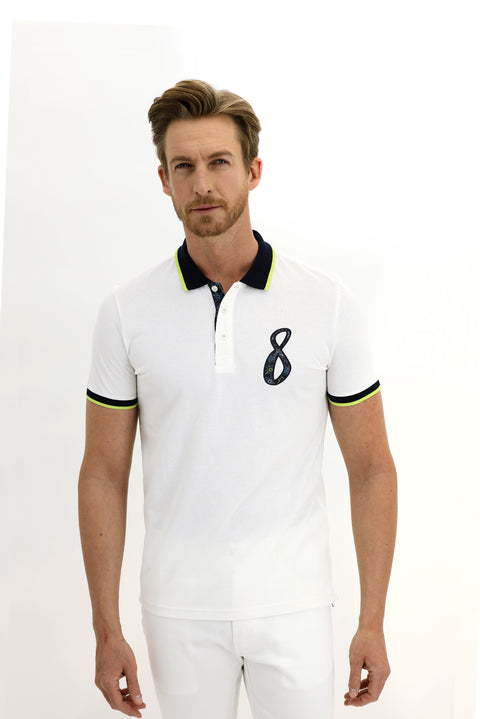 Ekru Polo Yaka Slim Fit Dar Kesim Desenli Pamuk Tişört