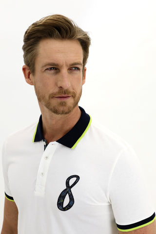  Ekru Polo Yaka Slim Fit Dar Kesim Desenli Pamuk Tişört