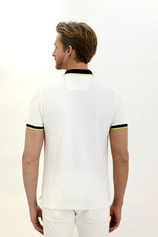  Ekru Polo Yaka Slim Fit Dar Kesim Desenli Pamuk Tişört