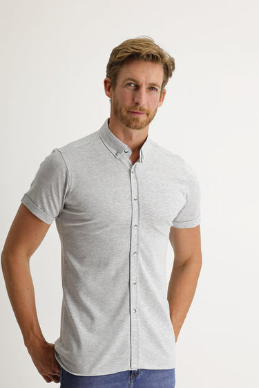 Orta Gri Polo Yaka Pamuk Gömlek Pamuk Tişört