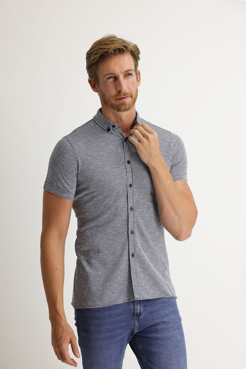 Orta Lacivert Polo Yaka Pamuk Gömlek Pamuk Tişört