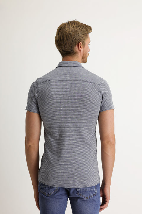 Orta Lacivert Polo Yaka Pamuk Gömlek Pamuk Tişört