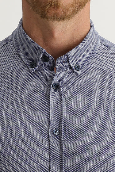 Koyu Lacivert Polo Yaka Slim Fit Dar Kesim Desenli Pamuk Gömlek Pamuk Tişört