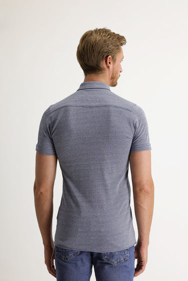 Koyu Lacivert Polo Yaka Slim Fit Dar Kesim Desenli Pamuk Gömlek Pamuk Tişört