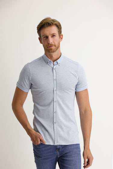 Açık Mavi Polo Yaka Slim Fit Dar Kesim Desenli Pamuk Gömlek Pamuk Tişört