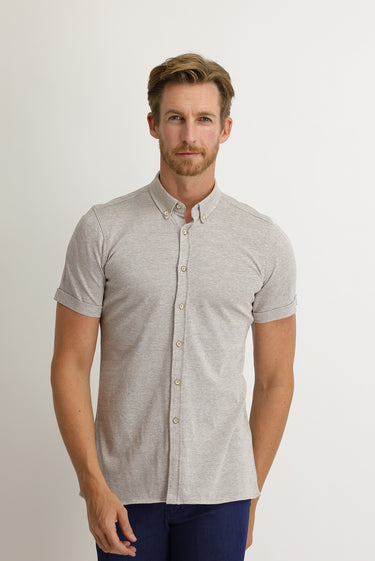 Orta Bej Polo Yaka Pamuk Gömlek Pamuk Tişört