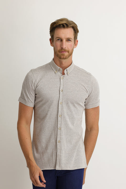 Orta Bej Polo Yaka Pamuk Gömlek Pamuk Tişört