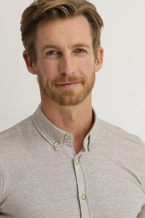 Orta Bej Polo Yaka Pamuk Gömlek Pamuk Tişört