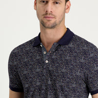 Orta Lacivert Polo Yaka Desenli Slim Fit Dar Kesim Tişört