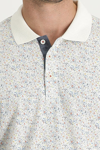  Beyaz Polo Yaka Desenli Slim Fit Tişört