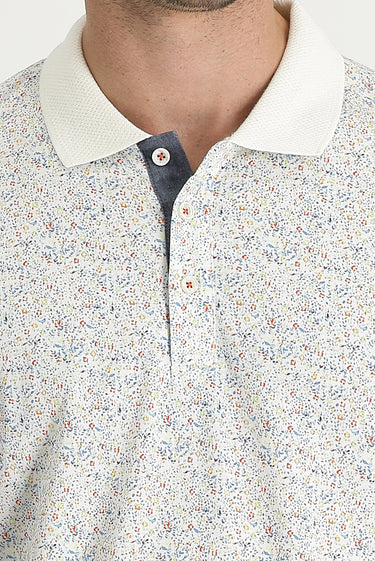  Beyaz Polo Yaka Desenli Slim Fit Tişört