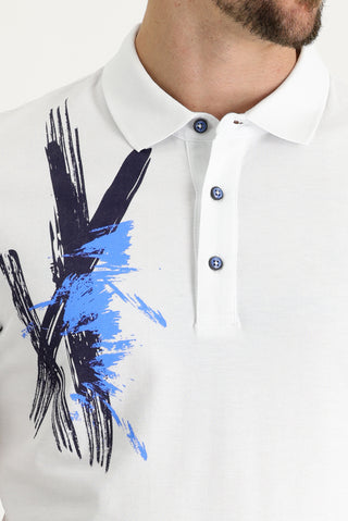  Beyaz Polo Yaka Slim Fit Dar Kesim Baskılı Pamuk Tişört