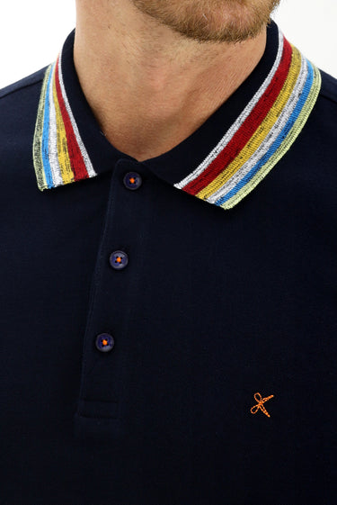 Koyu Lacivert Polo Yaka Slim Fit Dar Kesim Desenli Tişört