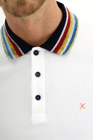  Beyaz Polo Yaka Slim Fit Dar Kesim Desenli Tişört