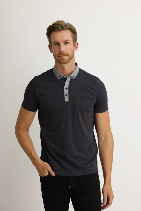 Siyah Cepli Polo Yaka Slim Fit Dar Kesim Tişört
