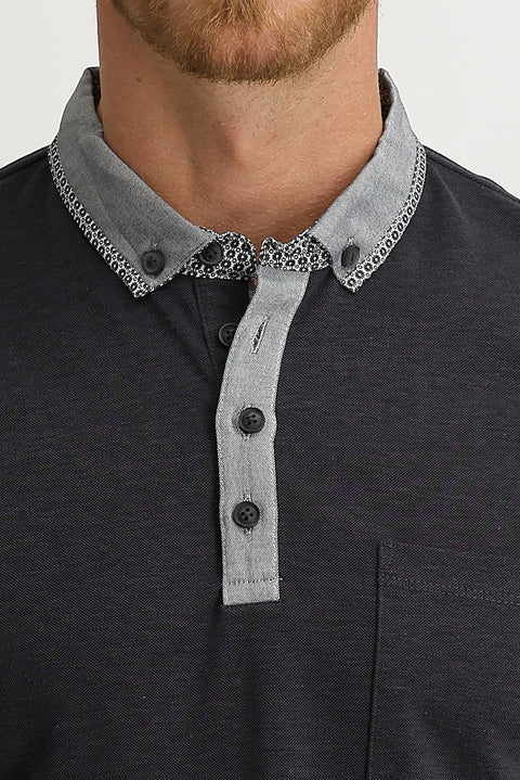 Siyah Cepli Polo Yaka Slim Fit Dar Kesim Tişört