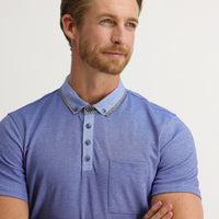 Saks Mavi Cepli Polo Yaka Slim Fit Dar Kesim Tişört