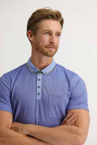  Saks Mavi Cepli Polo Yaka Slim Fit Dar Kesim Tişört