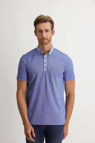  Saks Mavi Cepli Polo Yaka Slim Fit Dar Kesim Tişört