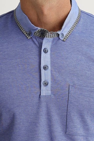 Saks Mavi Cepli Polo Yaka Slim Fit Dar Kesim Tişört