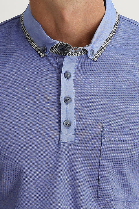 Saks Mavi Cepli Polo Yaka Slim Fit Dar Kesim Tişört