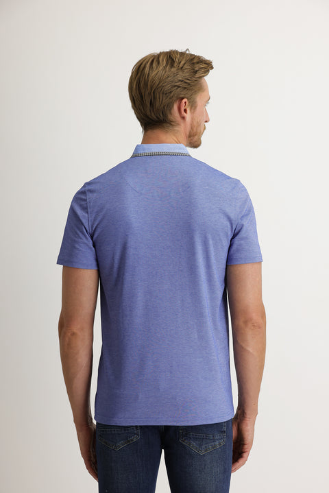 Saks Mavi Cepli Polo Yaka Slim Fit Dar Kesim Tişört