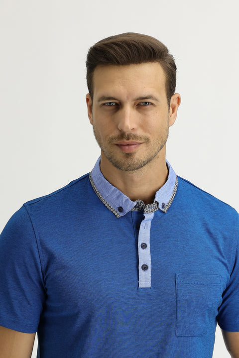 Koyu Havacı Cepli Polo Yaka Slim Fit Dar Kesim Tişört