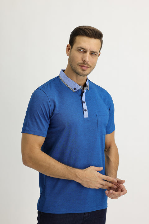 Koyu Havacı Cepli Polo Yaka Slim Fit Dar Kesim Tişört