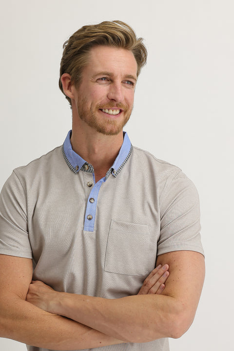 Orta Bej Cepli Polo Yaka Slim Fit Dar Kesim Tişört