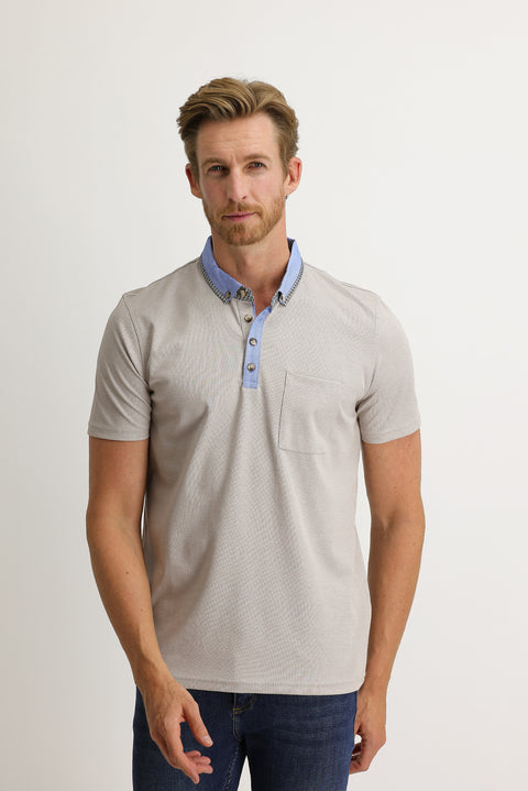 Orta Bej Cepli Polo Yaka Slim Fit Dar Kesim Tişört