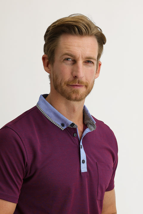 Cherry Red Pocket Polo Collar Slim Fit Narrow Cut T-Shirt