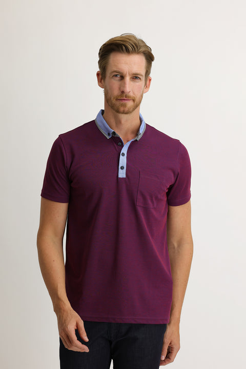 Cherry Red Pocket Polo Collar Slim Fit Narrow Cut T-Shirt
