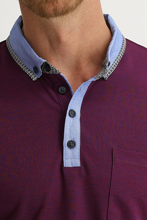Cherry Red Pocket Polo Collar Slim Fit Narrow Cut T-Shirt