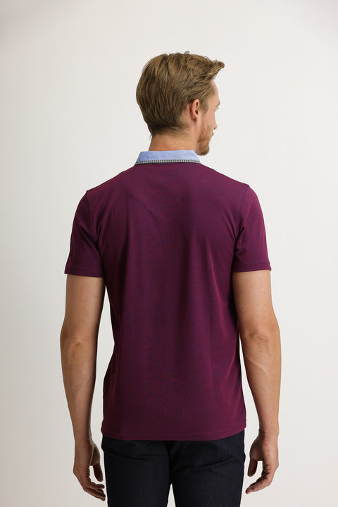 Cherry Red Pocket Polo Collar Slim Fit Narrow Cut T-Shirt