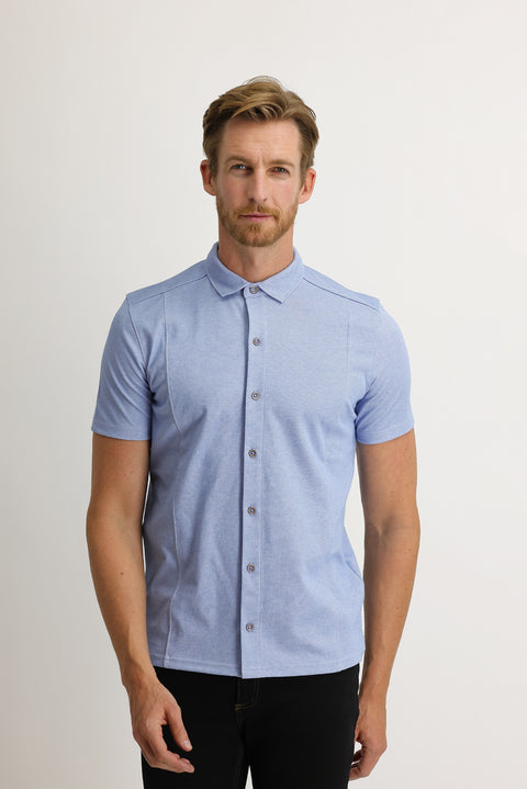 Blue Half Italian Collar Slim Fit Narrow Cut Shirt T-shirt