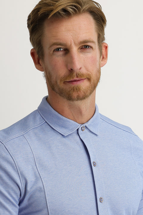 Blue Half Italian Collar Slim Fit Narrow Cut Shirt T-shirt