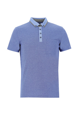  Saks Mavi Polo Yaka Slim Fit Dar Kesim Tişört