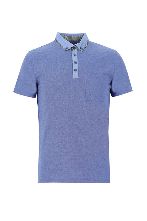 Saks Mavi Polo Yaka Slim Fit Dar Kesim Tişört