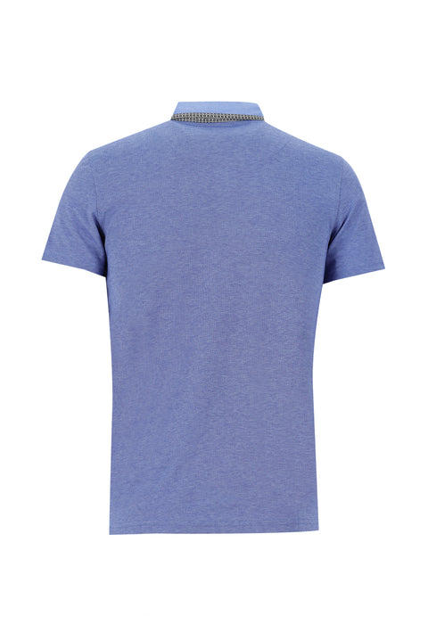 Saks Mavi Polo Yaka Slim Fit Dar Kesim Tişört