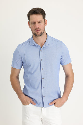  Mavi Yarım İtalyan Yaka Slim Fit Dar Kesim Tişört